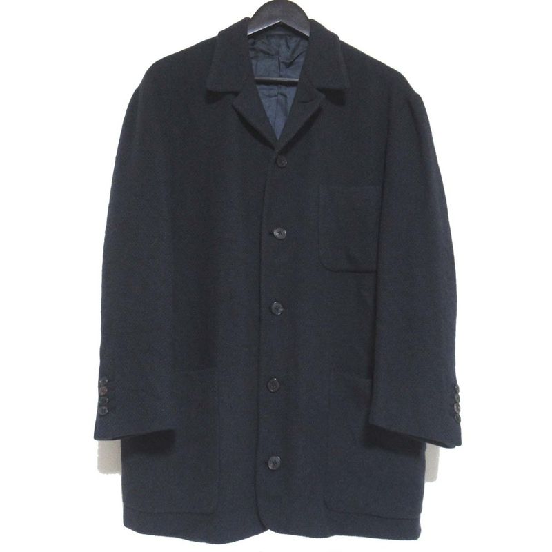 Hermes 100% Cashmere Stainless Steel Collar Coat Jacket Size 48 Navy Men's Used