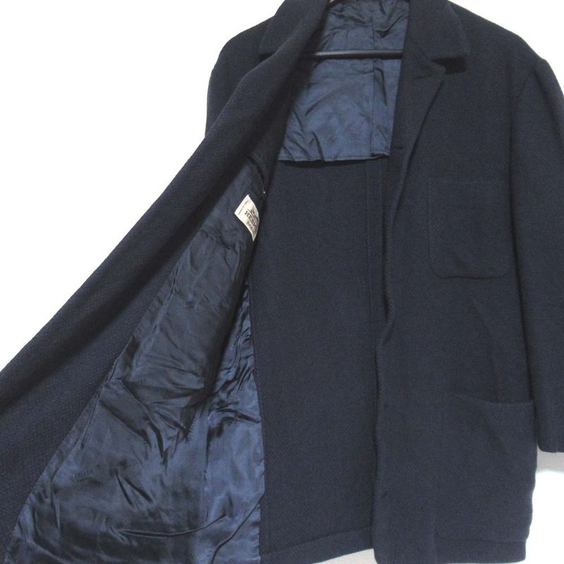 Hermes 100% Cashmere Stainless Steel Collar Coat Jacket Size 48 Navy Men's Used