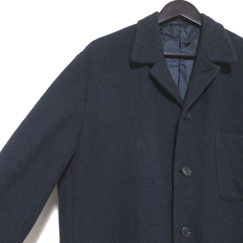 Hermes 100% Cashmere Stainless Steel Collar Coat Jacket Size 48 Navy Men's Used