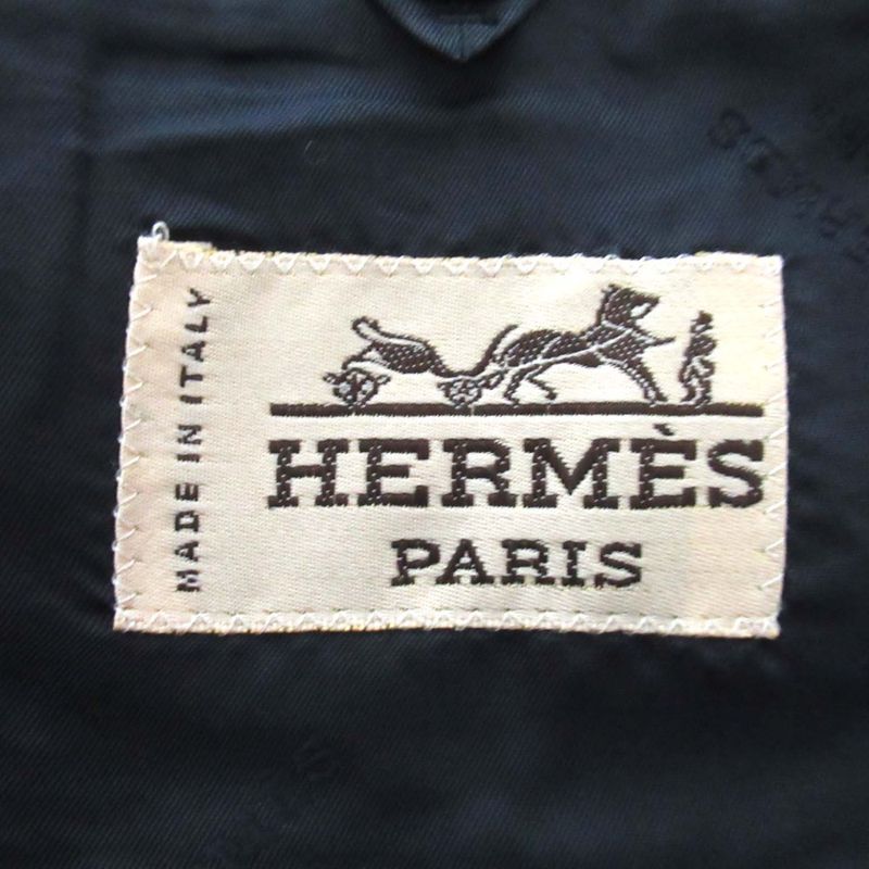 Hermes 100% Cashmere Stainless Steel Collar Coat Jacket Size 48 Navy Men's Used