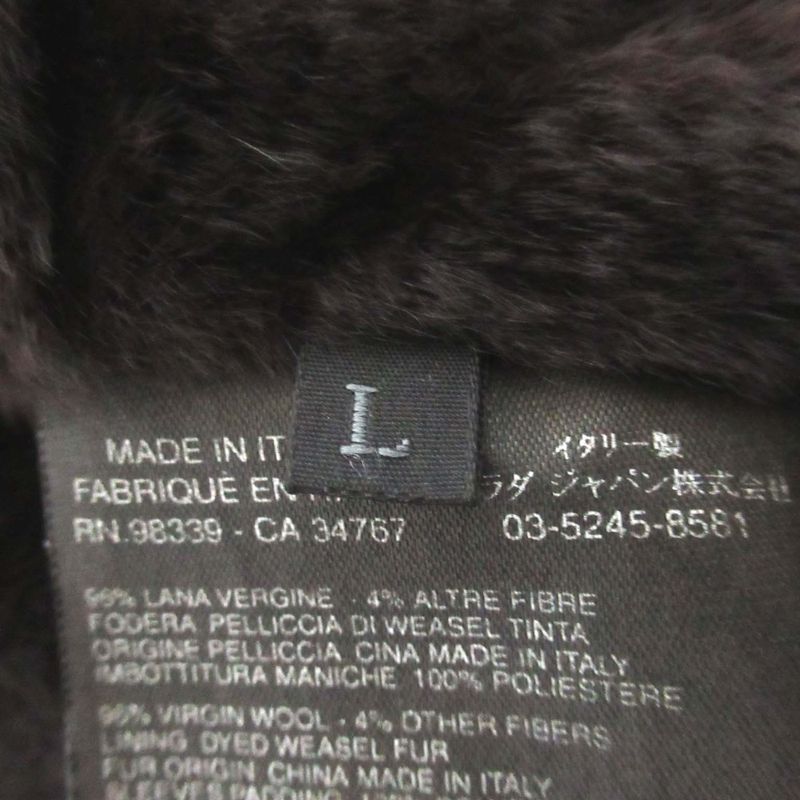 Good Prada Weasel Fur Liner Virgin Wool Stencil Collar Coat L Size Black Mens