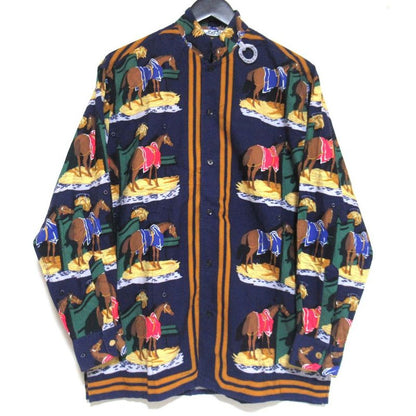 Hermes Vintage Ecuries Stable Scarf Pattern Serie Button Stand Collar Shirt