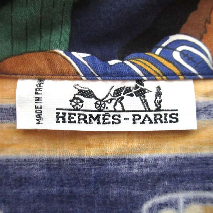 Hermes Vintage Ecuries Stable Scarf Pattern Serie Button Stand Collar Shirt