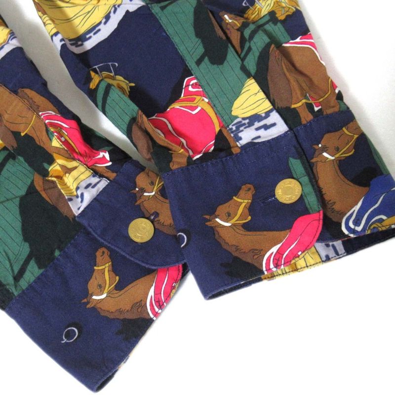 Hermes Vintage Ecuries Stable Scarf Pattern Serie Button Stand Collar Shirt