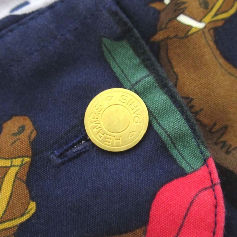 Hermes Vintage Ecuries Stable Scarf Pattern Serie Button Stand Collar Shirt