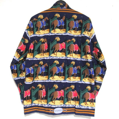 Hermes Vintage Ecuries Stable Scarf Pattern Serie Button Stand Collar Shirt