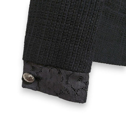 Chanel Lace Collarless Jacket + Skirt Setup Suit P51026 P51027 Size 40 Black