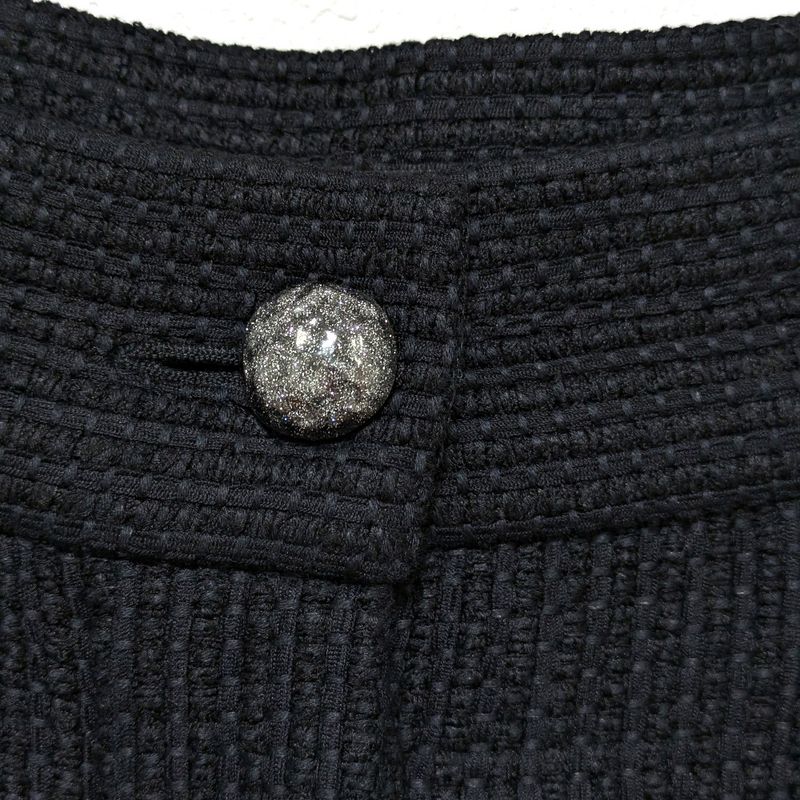 Chanel Lace Collarless Jacket + Skirt Setup Suit P51026 P51027 Size 40 Black