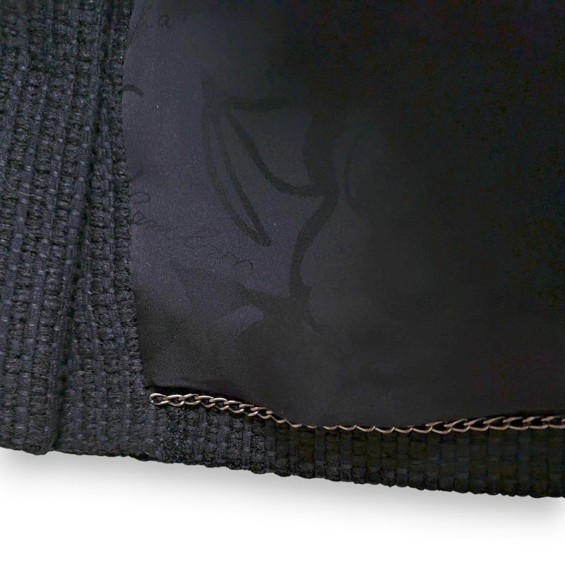 Chanel Lace Collarless Jacket + Skirt Setup Suit P51026 P51027 Size 40 Black