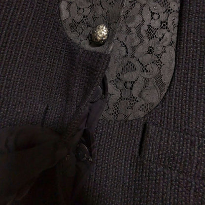 Chanel Lace Collarless Jacket + Skirt Setup Suit P51026 P51027 Size 40 Black