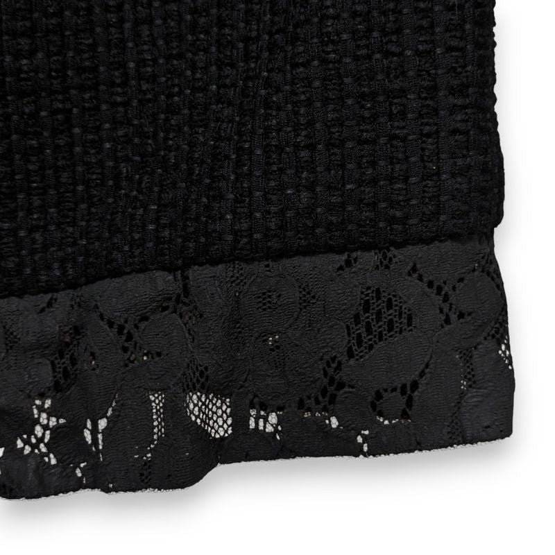 Chanel Lace Collarless Jacket + Skirt Setup Suit P51026 P51027 Size 40 Black