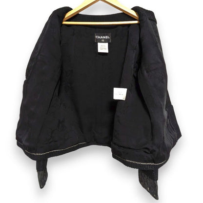 Chanel Lace Collarless Jacket + Skirt Setup Suit P51026 P51027 Size 40 Black