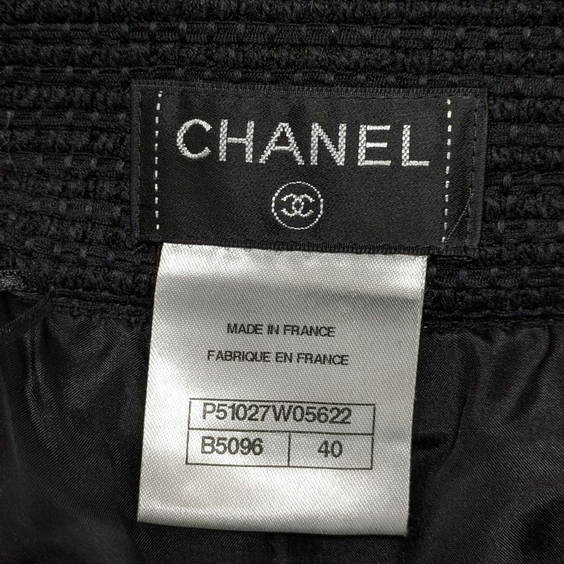 Chanel Lace Collarless Jacket + Skirt Setup Suit P51026 P51027 Size 40 Black