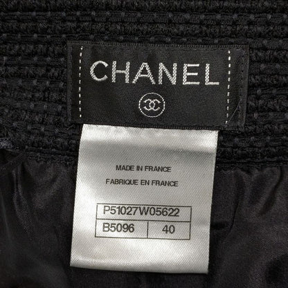 Chanel Lace Collarless Jacket + Skirt Setup Suit P51026 P51027 Size 40 Black