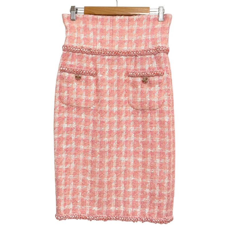 Chanel High Waist Tweed Skirt P50302 Size 40 Pink Ladies Used