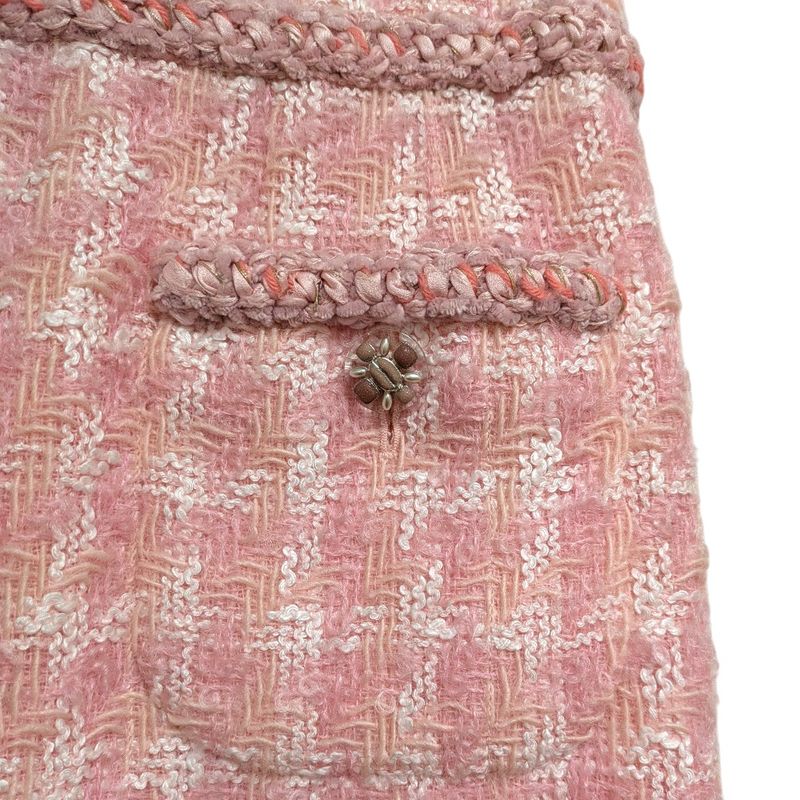 Chanel High Waist Tweed Skirt P50302 Size 40 Pink Ladies Used