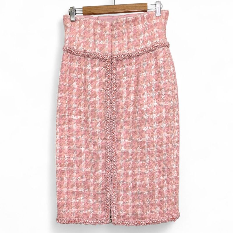 Chanel High Waist Tweed Skirt P50302 Size 40 Pink Ladies Used