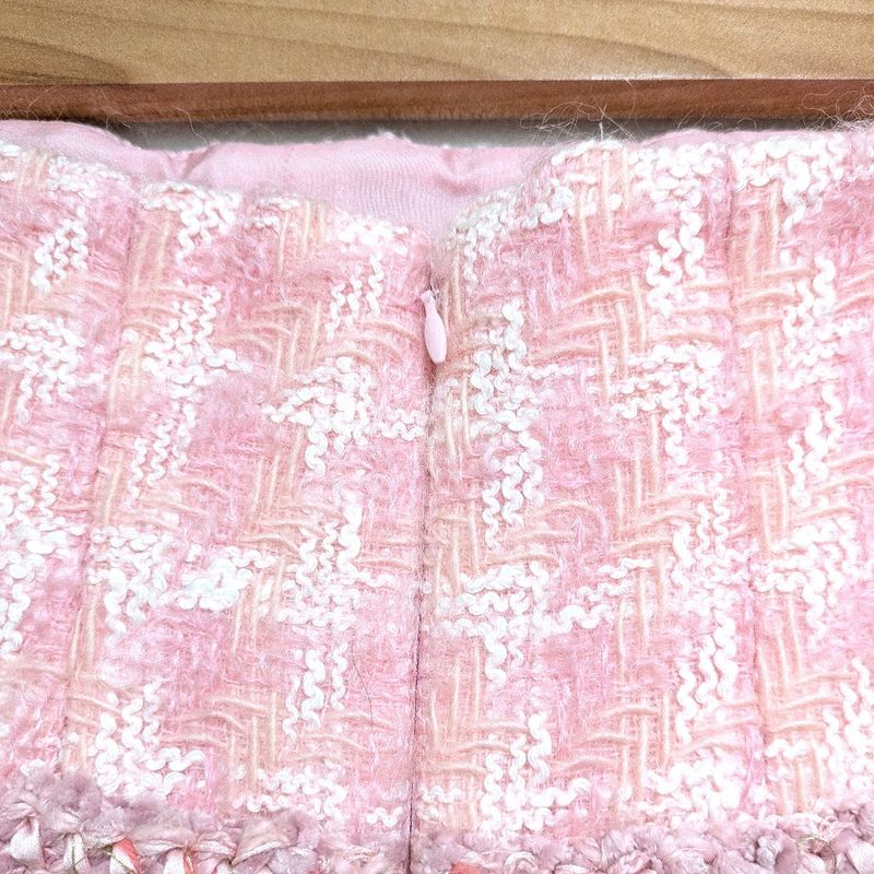 Chanel High Waist Tweed Skirt P50302 Size 40 Pink Ladies Used