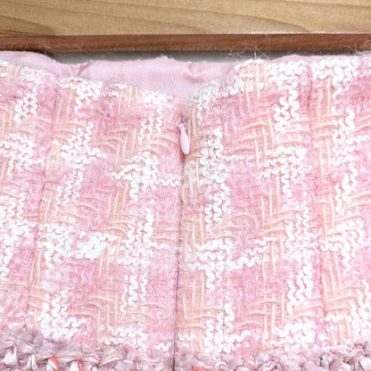 Chanel High Waist Tweed Skirt P50302 Size 40 Pink Ladies Used