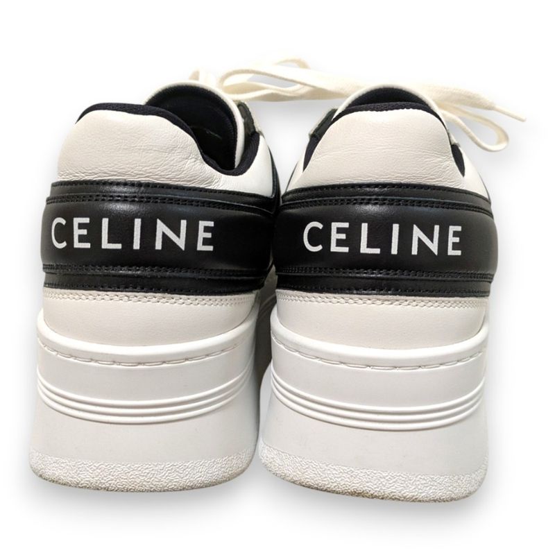 Celine Block Sneakers Size 38 Approx 25cm (9.84in) White Black Women's Preowned