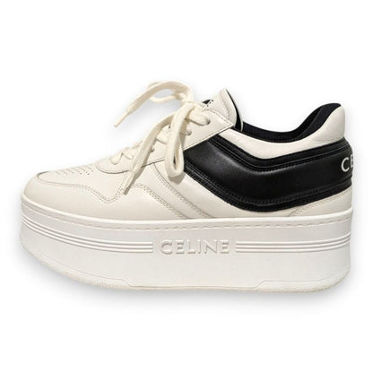 Celine Block Sneakers Size 38 Approx 25cm (9.84in) White Black Women's Preowned