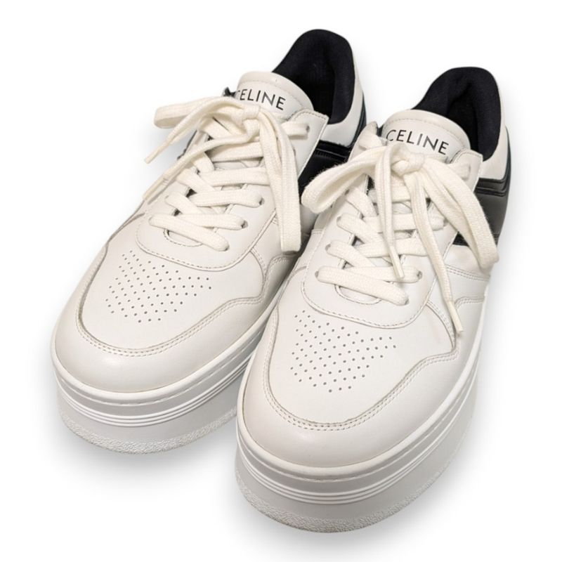 Celine Block Sneakers Size 38 Approx 25cm (9.84in) White Black Women's Preowned