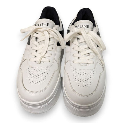 Celine Block Sneakers Size 38 Approx 25cm (9.84in) White Black Women's Preowned