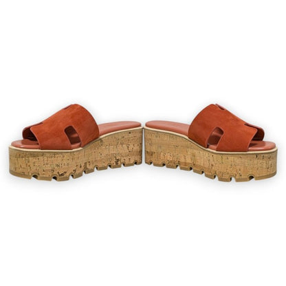 Unused Hermes Eze 30 Platform Cork Sandals Size 36 Approx 23cm (9.06in) Orange