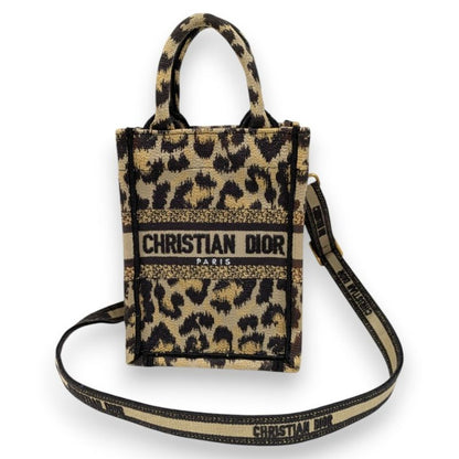 Christian Dior Book Tote Mini Phone Bag Shoulder Bag Leopard Pattern Beige