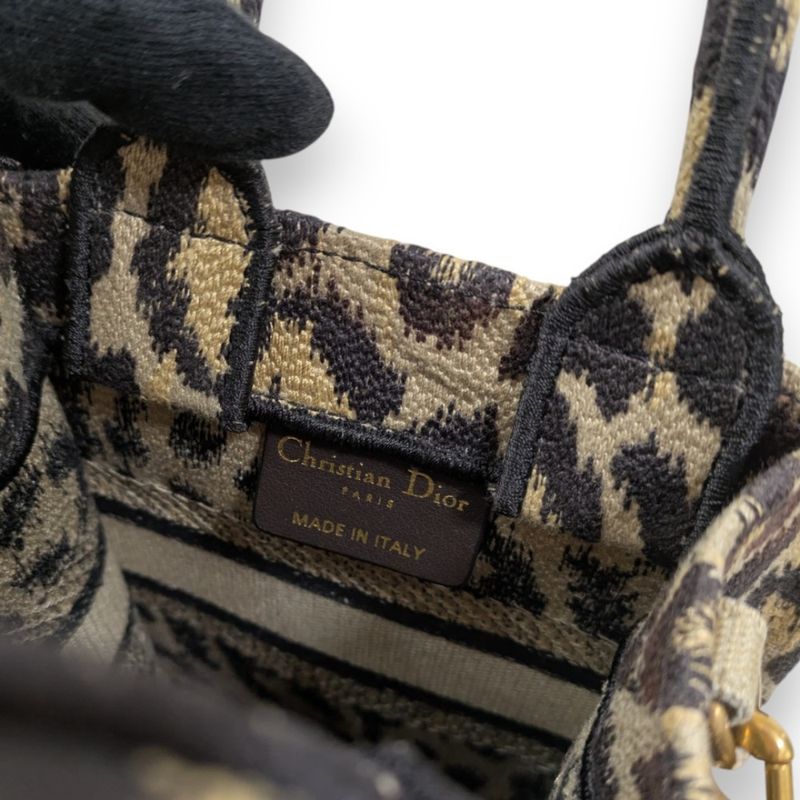 Christian Dior Book Tote Mini Phone Bag Shoulder Bag Leopard Pattern Beige