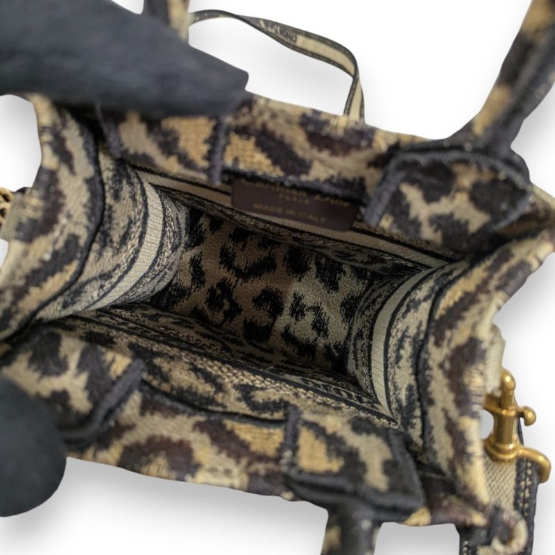 Christian Dior Book Tote Mini Phone Bag Shoulder Bag Leopard Pattern Beige