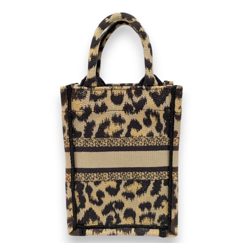 Christian Dior Book Tote Mini Phone Bag Shoulder Bag Leopard Pattern Beige