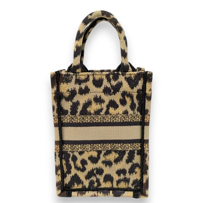 Christian Dior Book Tote Mini Phone Bag Shoulder Bag Leopard Pattern Beige