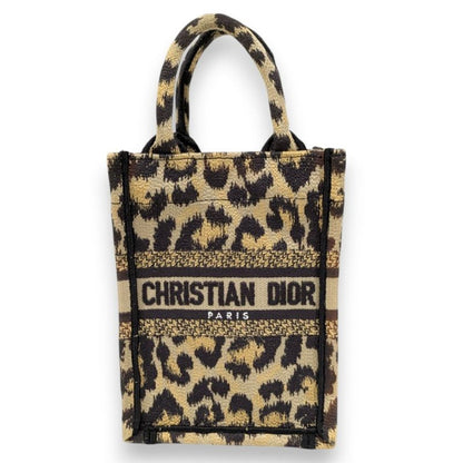 Christian Dior Book Tote Mini Phone Bag Shoulder Bag Leopard Pattern Beige