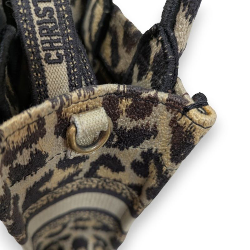 Christian Dior Book Tote Mini Phone Bag Shoulder Bag Leopard Pattern Beige