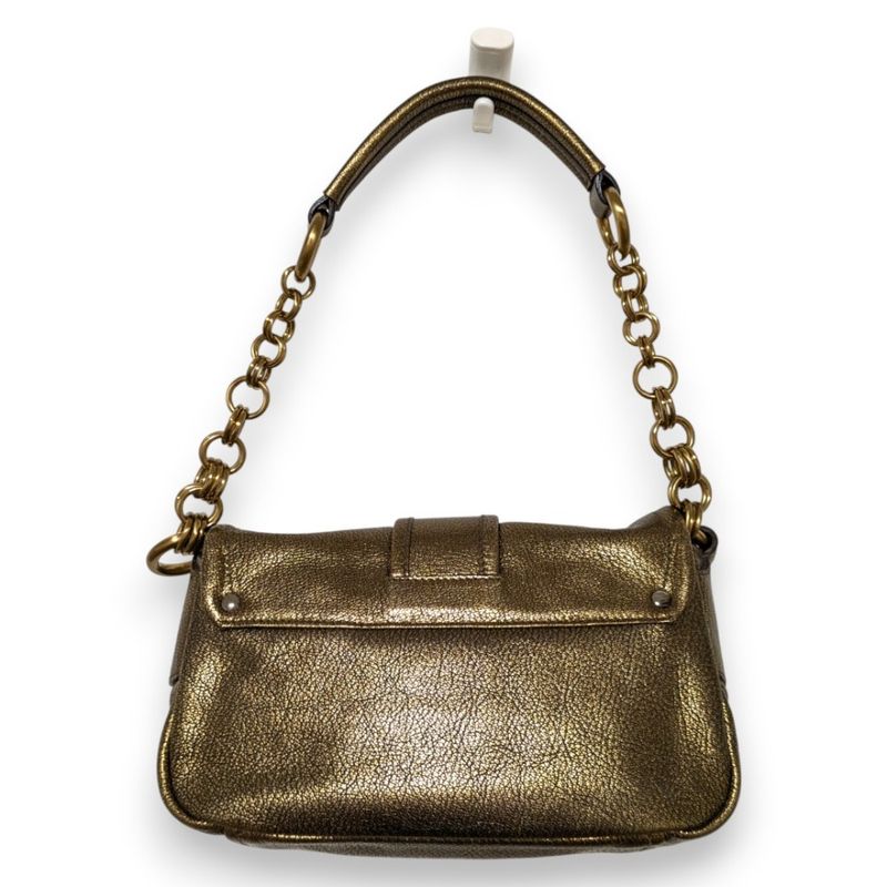 Prada Pocket Silk Chain Mini Bag Handbag Br2635 Bronze Ladies Preowned Used