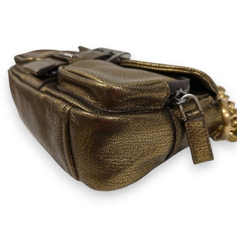 Prada Pocket Silk Chain Mini Bag Handbag Br2635 Bronze Ladies Preowned Used