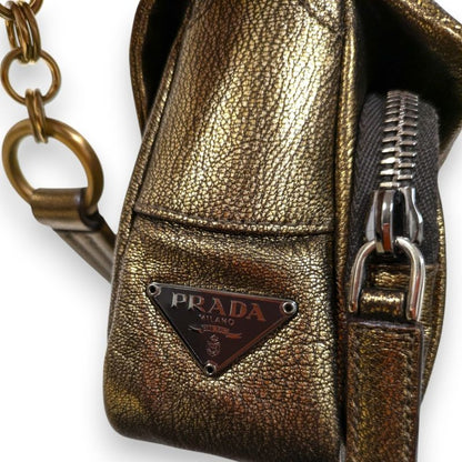 Prada Pocket Silk Chain Mini Bag Handbag Br2635 Bronze Ladies Preowned Used