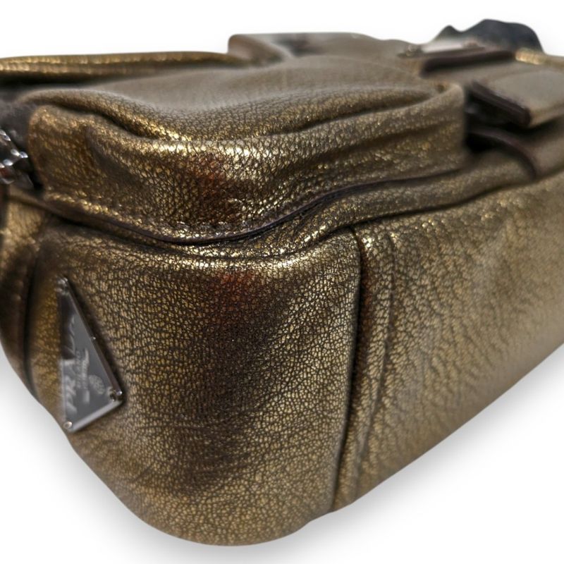 Prada Pocket Silk Chain Mini Bag Handbag Br2635 Bronze Ladies Preowned Used