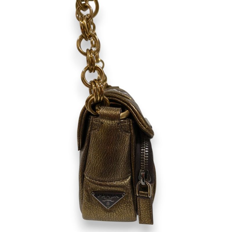 Prada Pocket Silk Chain Mini Bag Handbag Br2635 Bronze Ladies Preowned Used