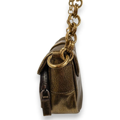 Prada Pocket Silk Chain Mini Bag Handbag Br2635 Bronze Ladies Preowned Used