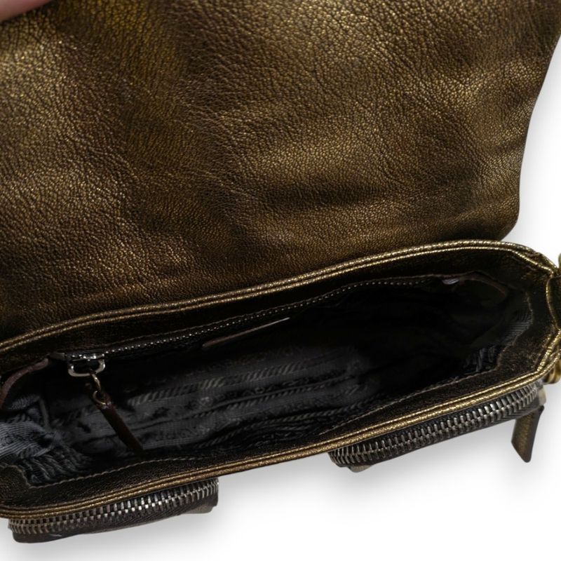 Prada Pocket Silk Chain Mini Bag Handbag Br2635 Bronze Ladies Preowned Used