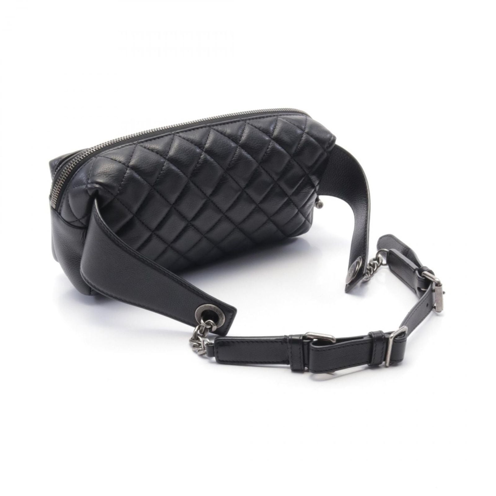 Chanel Waist Bag Body Bag Matelasse Black Leather Matelasse Body Bag Ladies