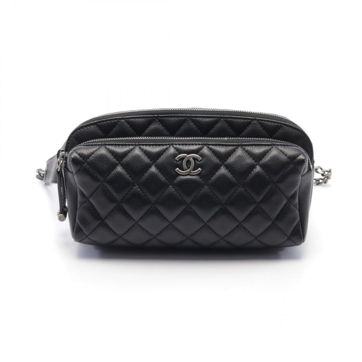 Chanel Waist Bag Body Bag Matelasse Black Leather Matelasse Body Bag Ladies