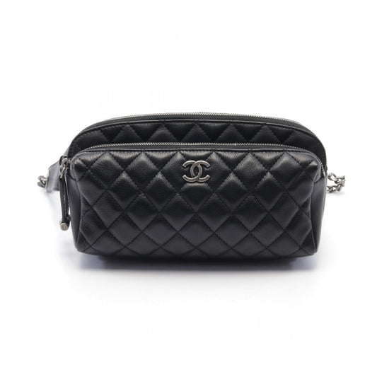 Chanel Waist Bag Body Bag Matelasse Black Leather Matelasse Body Bag Ladies