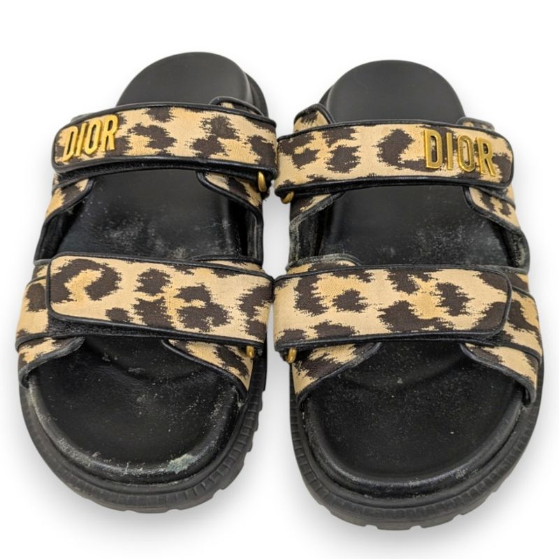 Christian Dior Act Leopard Slide Sandals Approx 24cm (9.45in) Beige Black