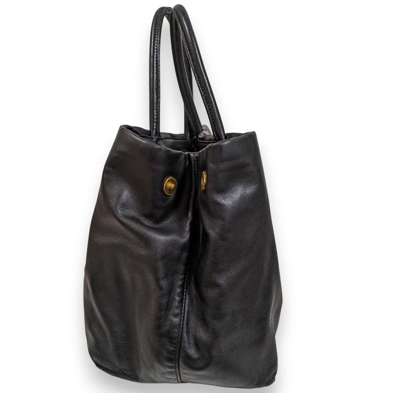 Prada Fiocco Bow Ribbon Leather Tote Bag Black Women Used