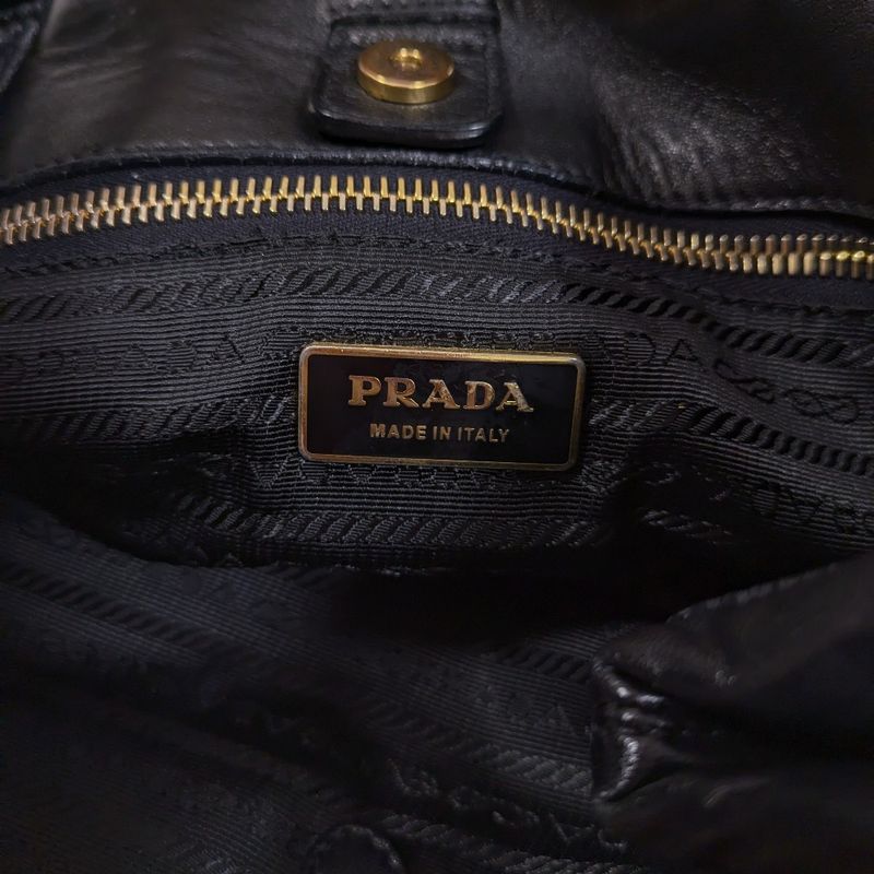 Prada Fiocco Bow Ribbon Leather Tote Bag Black Women Used