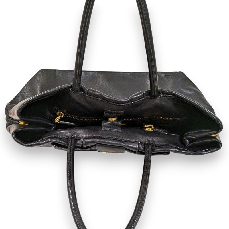 Prada Fiocco Bow Ribbon Leather Tote Bag Black Women Used