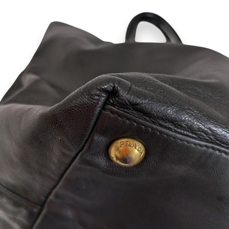 Prada Fiocco Bow Ribbon Leather Tote Bag Black Women Used